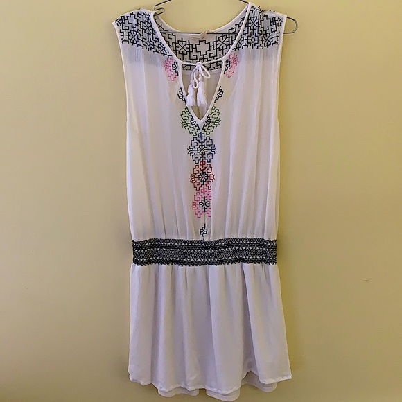 White Summer Boho Mini Dress - Picture 1 of 7